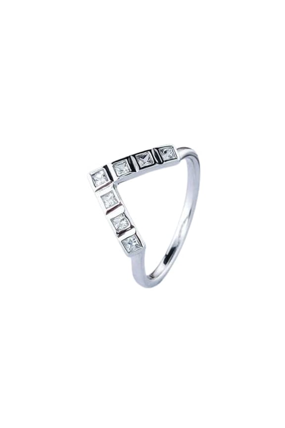 1.2ct Princess Cut Moissanite V Shaped Stylish Curved Ring 18k White Gold Over Silver