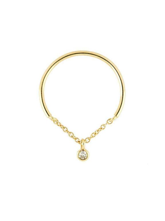 1.2ct Round Cut Moissanite Dangling Chain Ring 18k Yellow Gold Over Silver