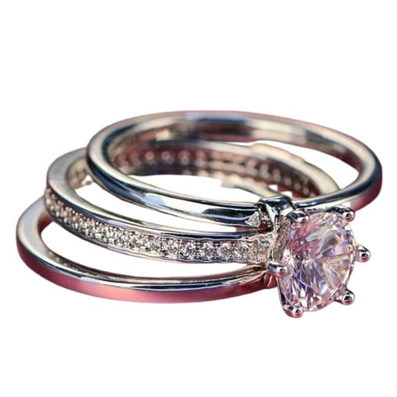 HeartsAndYou 1.2ct Round Cut Moissanite Engagement Ring for Women 18k White Gold Over Silver Solitaire Trio Set