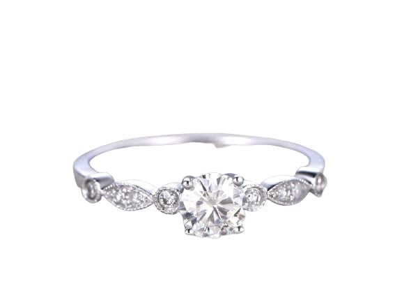 HeartsAndYou 1.2ct Round Cut Moissanite Engagement Ring for Women 18k White Gold Over Silver Vintage Inspired Milgrain Stylish