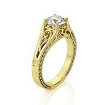 HeartsAndYou 1.2ct Round Cut Moissanite Engagement Ring for Women 18k Yellow Gold Over Silver Antique Inspired Filigree
