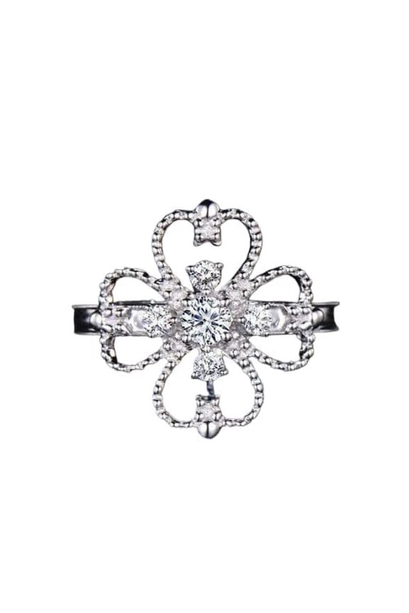 1.2ct Round Cut Moissanite Engagement Ring for Women Clover Leaf Fancy 18k White Gold Over Silver