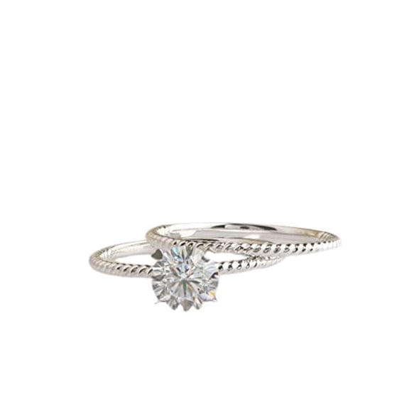HeartsAndYou 1.2ct Round Cut Moissanite Engagement Ring for Women Twist Rope Bridal Set 18k White Gold Over Silver
