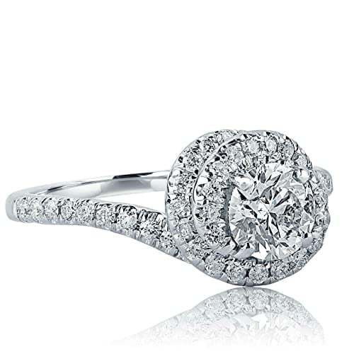HeartsAndYou 1.2ct Round Cut Moissanite Engagement Ring for Women Twist Swirl Halo 18k White Gold Over Silver