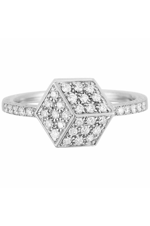 1.2ct Round Cut Moissanite Engagement Ring for Women Unique Cube Design 18k White Gold Over Silver