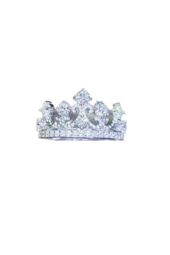 1.2ct Round Cut Moissanite Princess Queen Crown Tiara Ring 18k White Gold Over Silver