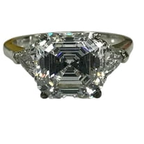 HeartsAndYou 1.3ct Asscher Cut Moissanite Three Stone Engagement Ring for Women 18k White Gold Over Silver Stylish