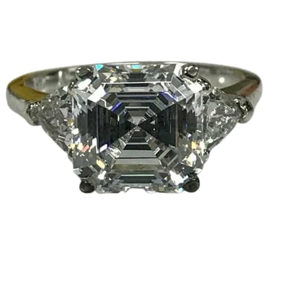 HeartsAndYou 1.3ct Asscher Cut Moissanite Three Stone Engagement Ring for Women 18k White Gold Over Silver Stylish