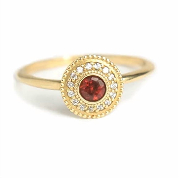 HeartsAndYou 1.3ct Natural Garnet Diamond Engagement Ring Halo Milgrain 14k SOLID Yellow Gold