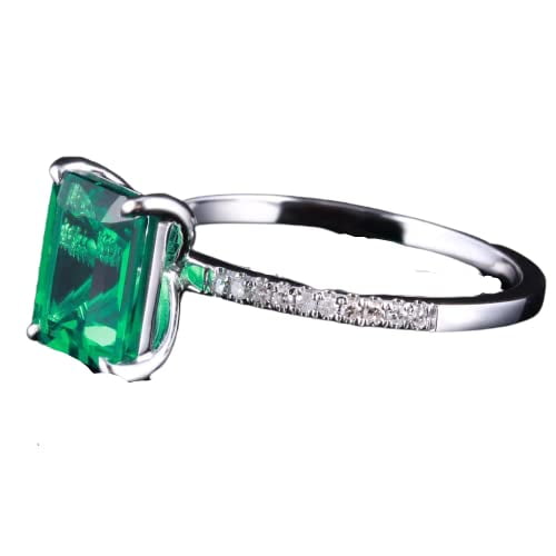 HeartsAndYou 1.3ct Natural Green Emerald Solitaire Engagement Ring 100% 14k SOLID White Gold