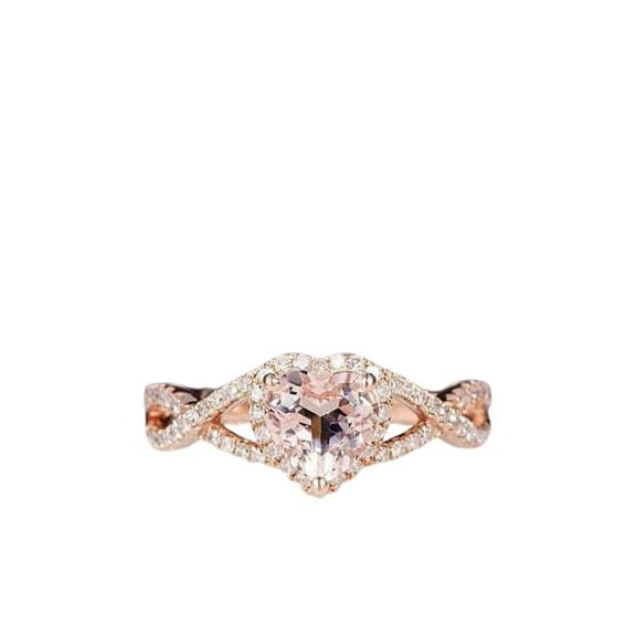 HeartsAndYou 1.3ct Natural Peach Morganite Engagement Ring 14k SOLID Rose Gold Halo Infinity