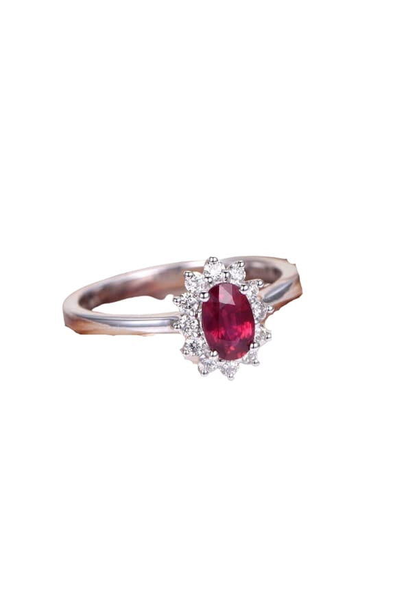 1.3ct Natural Pink Ruby Halo Solitaire Engagement Ring 100% 14k SOLID White Gold