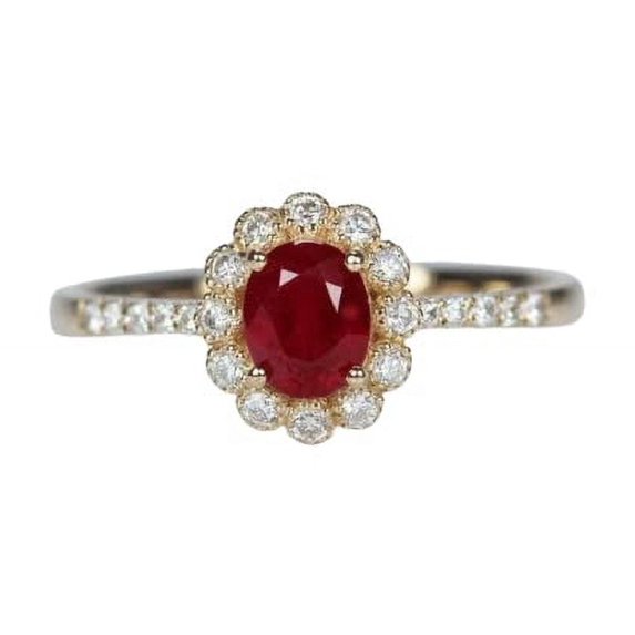 HeartsAndYou 1.3ct Natural Ruby & Diamond Ring Milgrain Floral Halo 14k SOLID Yellow Gold
