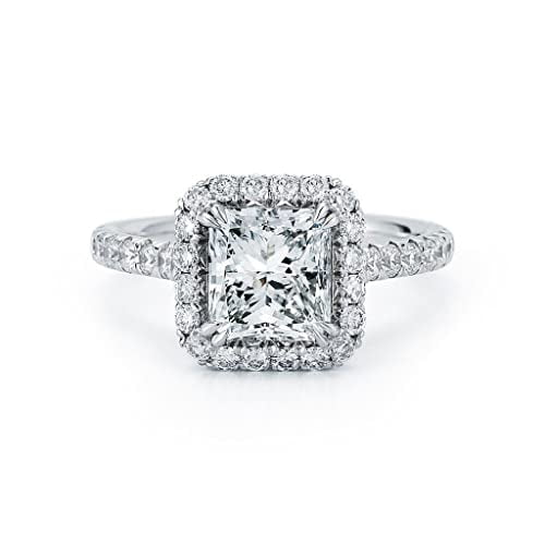 HeartsAndYou 1.3ct Princess Cut Moissanite Accent Halo Engagement Ring for Women 18k White Gold over Silver