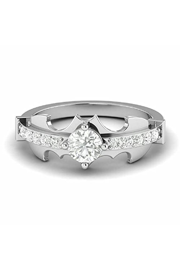 1.3ct Round Cut Moissanite Bat Design Engagement Ring for Women 18k White Gold Over Silver
