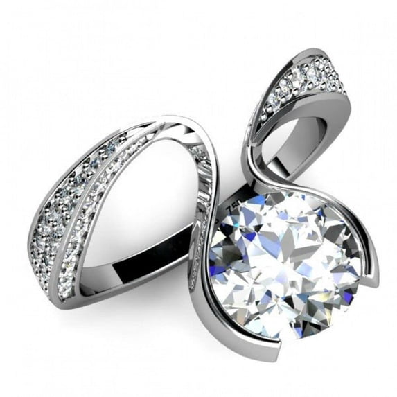 HeartsAndYou 1.3ct Round Cut Moissanite Tension Setting Engagement Ring for Women 18k White Gold Over Silver