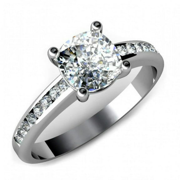 HeartsAndYou 1.4ct Cushion Cut Moissanite Accent Solitaire Engagement Ring for Women 18k White Gold Over Silver