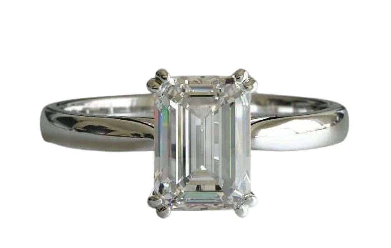 HeartsAndYou 1.4ct Emerald Cut Moissanite Engagement Ring for Women Solitaire Promise 18k White Gold Over Silver