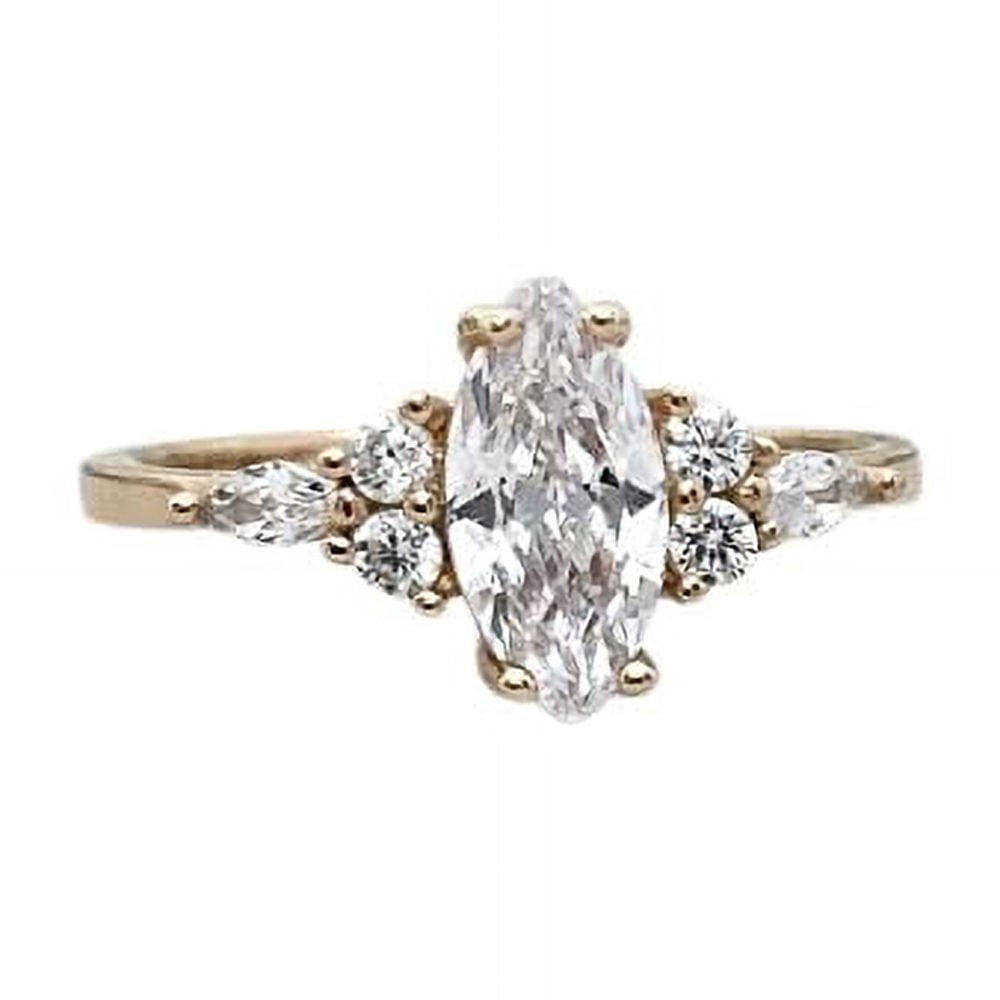 HeartsAndYou 1.4ct Engagement Ring for Women Marquise Cut Moissanite Solitaire Petite 18k Yellow Gold Over Silver