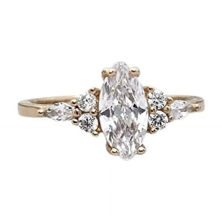HeartsAndYou 1.4ct Engagement Ring for Women Marquise Cut Moissanite Solitaire Petite 18k Yellow Gold Over Silver