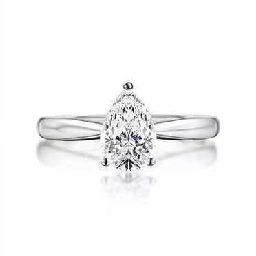 HeartsAndYou 1.4ct Engagement Ring for Women Pear Cut Moissanite Solitaire Design 18k White Gold Over Silver