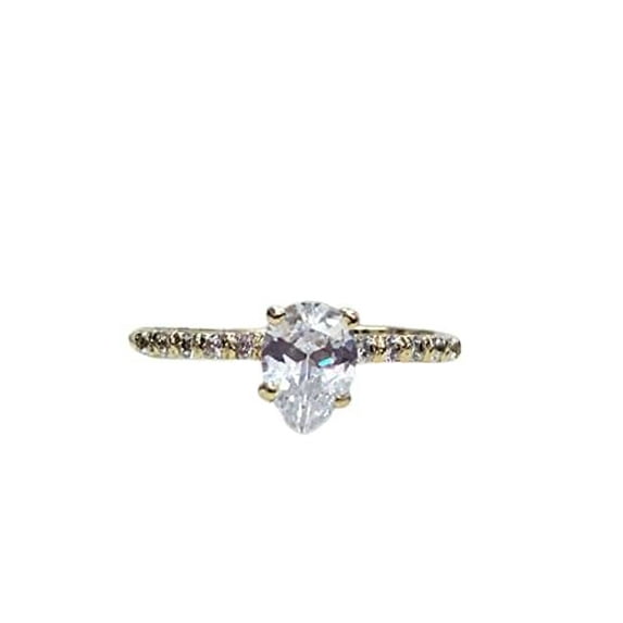 HeartsAndYou 1.4ct Engagement Ring for Women Pear Cut Moissanite Solitaire with Accent 18k Yellow Gold Over Silver