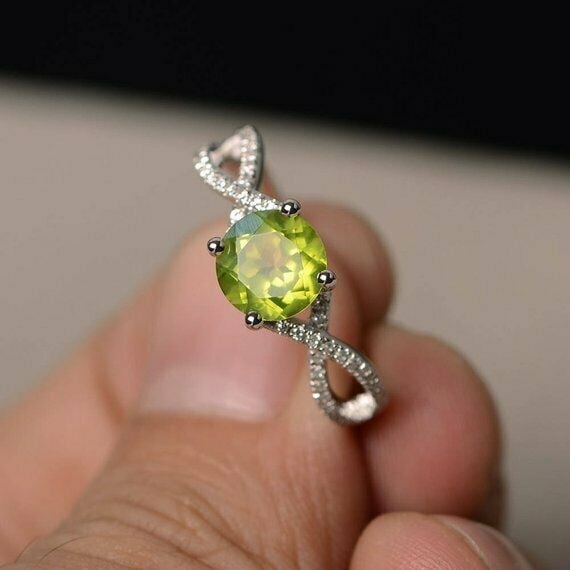 HeartsAndYou 1.4ct Natural Green Peridot Engagement Ring 100% 14k SOLID White Gold Infinity