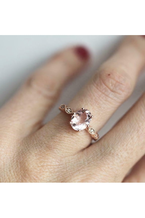 1.4ct Natural Peach Morganite & Diamond Ring Accent 100% 14k SOLID Rose Gold