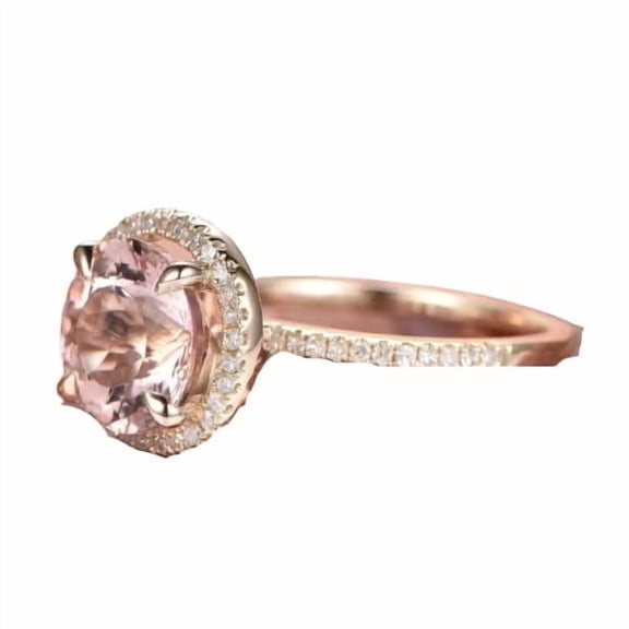 HeartsAndYou 1.4ct Natural Peach Morganite Halo Promise Engagement Ring 14k SOLID Yellow Gold