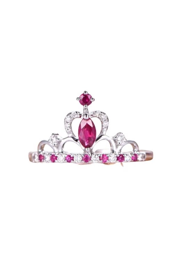 1.4ct Natural Pink Ruby Crown Promise Engagement Ring 100% 14k SOLID White Gold