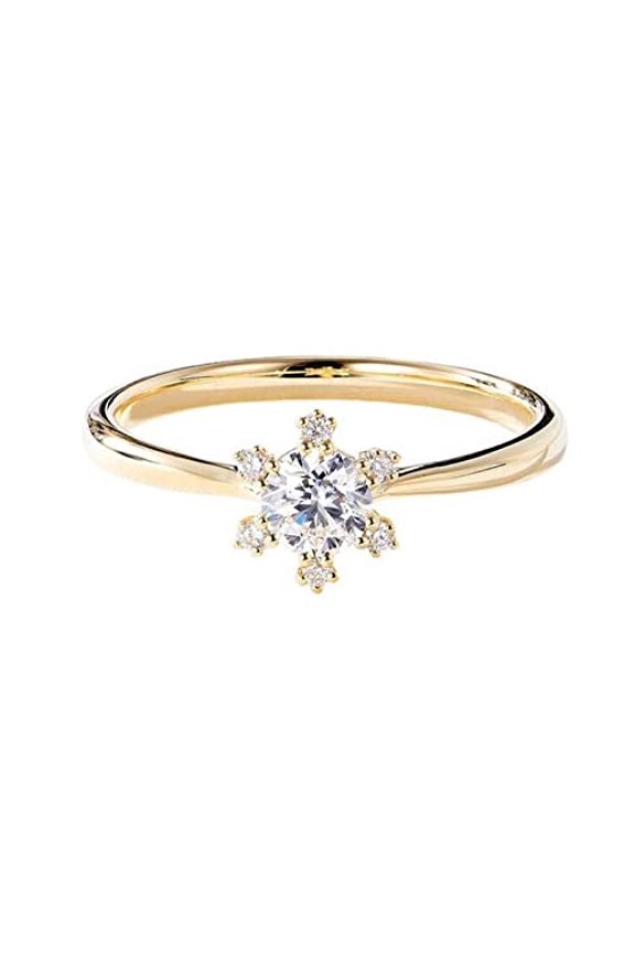 1.4ct Round Cut Moissanite Engagement Ring for Women Solitaire Snowflake 18k Yellow Gold Over Silver