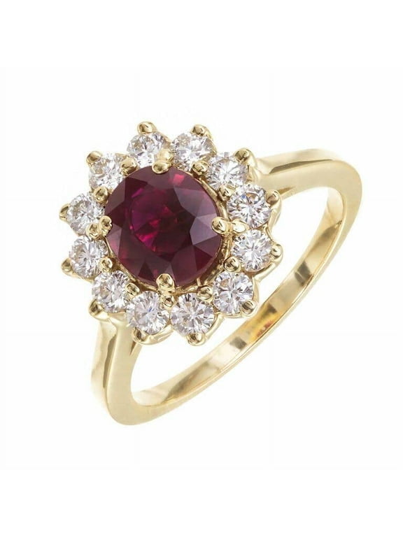 1.51ct Natural Ruby & Diamond Ring Halo 100% REAL 14k SOLID Yellow Gold