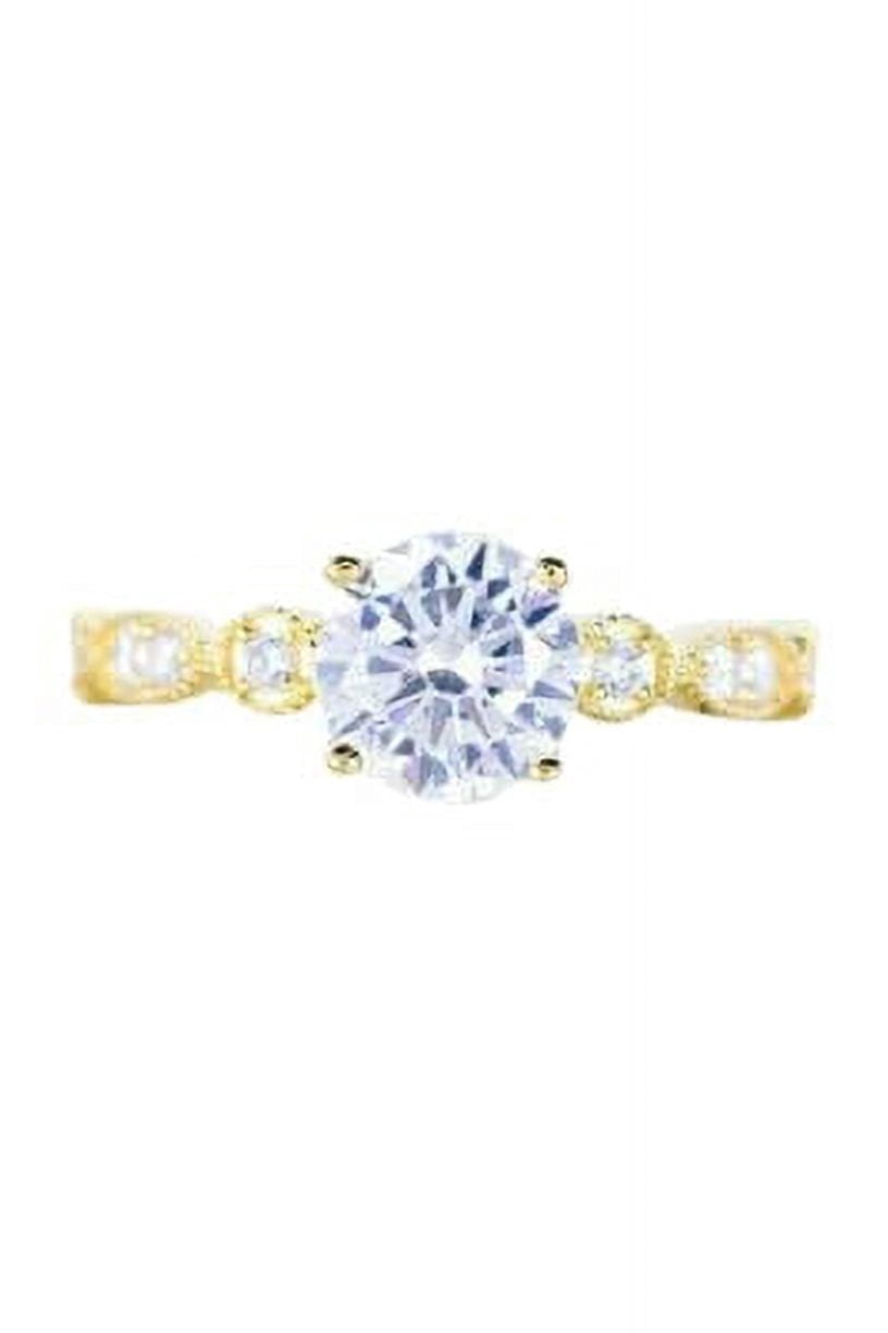 HeartsAndYou 1.55ct Round Cut Moissanite Engagement Ring for Women Milgrain Vintage Inspired 18k Yellow Gold Over Silver
