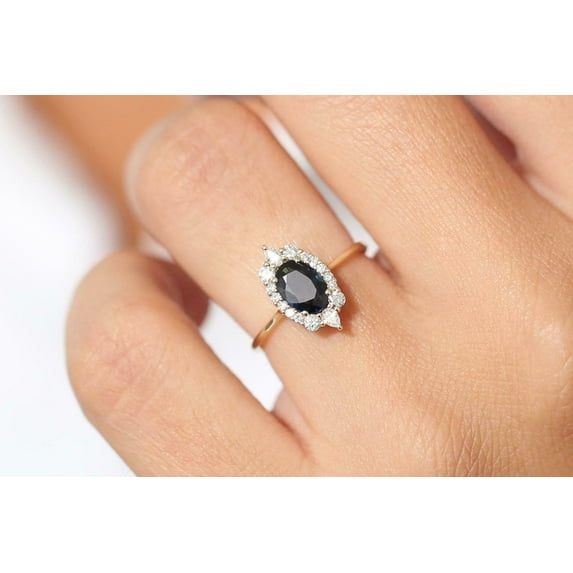 HeartsAndYou 1.57ct Natural Blue Sapphire & Diamond Halo Ring 100% REAL 14k SOLID Yellow Gold