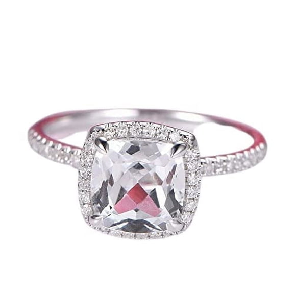 HeartsAndYou 1.5ct Cushion Cut Moissanite Engagement Ring for Women Halo Solitaire 18k White Gold Over Silver