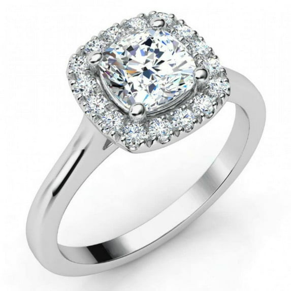 HeartsAndYou 1.5ct Cushion Cut Moissanite Halo Engagement Ring for Women 18k White Gold Over Silver