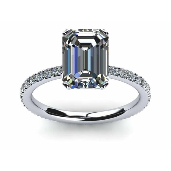 HeartsAndYou 1.5ct Emerald Cut Moissanite Accent Halo Solitaire Ring 18k White Gold Over Silver