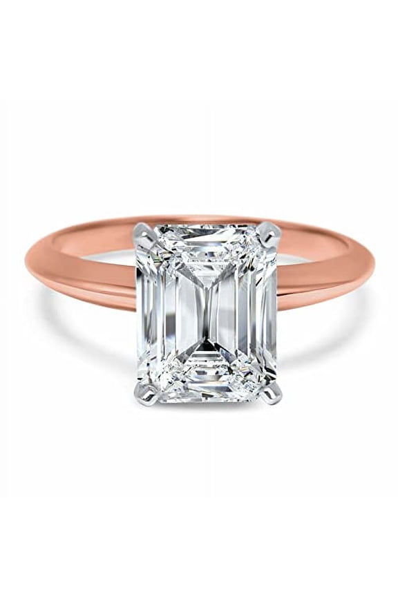 1.5ct Emerald Cut Moissanite Engagement Ring for Women Solitaire Women 18k Rose Gold Over Silver
