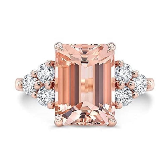 HeartsAndYou 1.5ct Emerald Cut Natural Peach Morganite & Moissanite Ring 14k SOLID Rose Gold