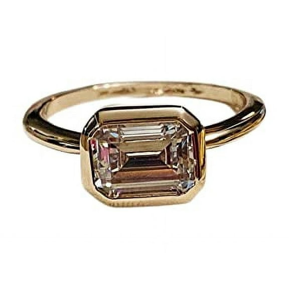 HeartsAndYou 1.5ct Engagement Ring for Women Emerald Cut Moissanite Solitaire Design 18k Yellow Gold Over Silver