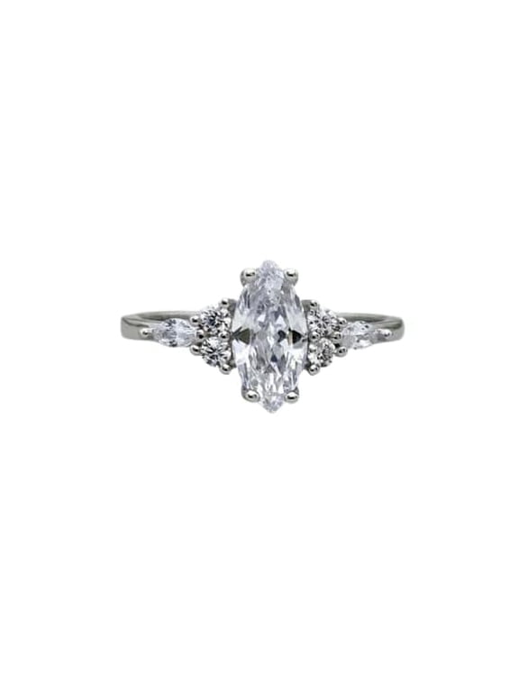 1.5ct Engagement Ring for Women Marquise Cut Moissanite Petite Solitaire 18k White Gold Over Silver