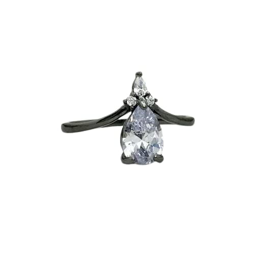 HeartsAndYou 1.5ct Engagement Ring for Women Pear Cut Moissanite Curved Chevron Women 18k Black Gold Over Silver