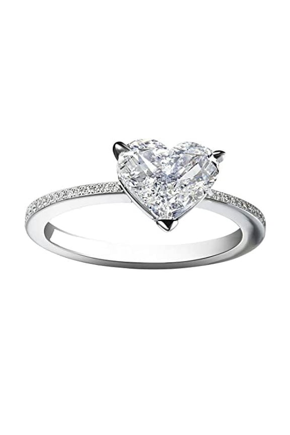 1.5ct Heart Cut Moissanite Dainty Slim Propose Engagement Ring for Women 18k White Gold Over Silver