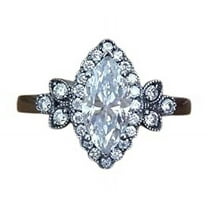 HeartsAndYou 1.5ct Marquise Cut Moissanite Halo Solitaire Engagement Ring for Women 18k Black Gold Over Silver