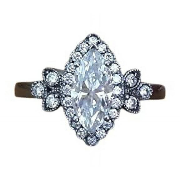 HeartsAndYou 1.5ct Marquise Cut Moissanite Halo Solitaire Engagement Ring for Women 18k Black Gold Over Silver