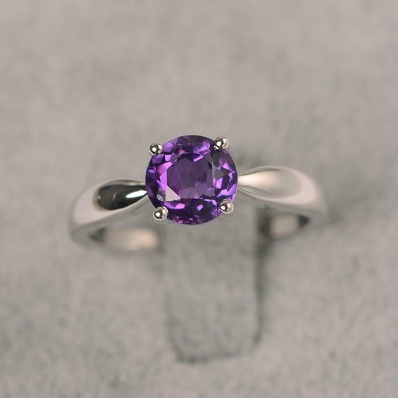 HeartsAndYou 1.5ct Natural Amethyst Classic 4 Prong Solitaire Ring 100% 14k SOLID White Gold
