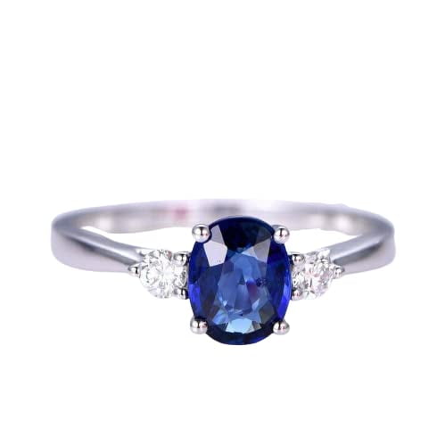 HeartsAndYou 1.5ct Natural Blue Sapphire & Diamond Ring Trilogy 100% 14k SOLID White Gold