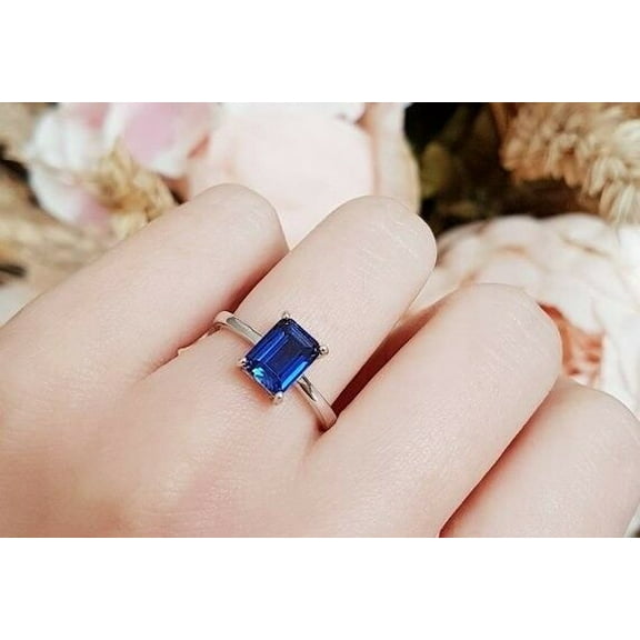 HeartsAndYou 1.5ct Natural Blue Sapphire Engagement Ring 100% 14k SOLID White Gold Solitaire