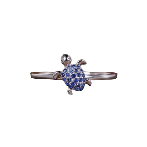 HeartsAndYou 1.5ct Natural Blue Sapphire Sea Turtle Engagement Ring 100% 14k SOLID White Gold