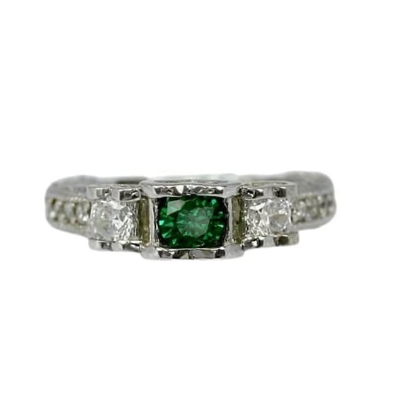 HeartsAndYou 1.5ct Natural Emerald Diamond Milgrain Diamond Accent Ring 14k SOLID White Gold